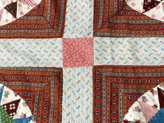 Early c 1830 - 40s Prints Wheel QUILT Top Antique Prussian BLUE Browns Pinks 11