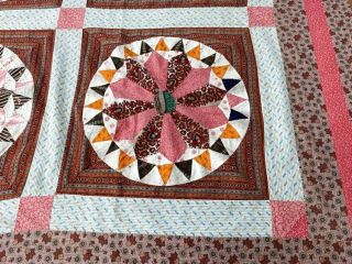 Early c 1830 - 40s Prints Wheel QUILT Top Antique Prussian BLUE Browns Pinks 4