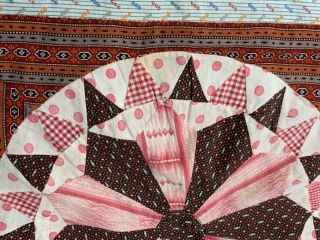 Early c 1830 - 40s Prints Wheel QUILT Top Antique Prussian BLUE Browns Pinks 8