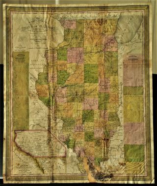 1835 Tourist ' s Pocket Map of Illinois; Steam Boat Routes; Lead Mines; Population 2