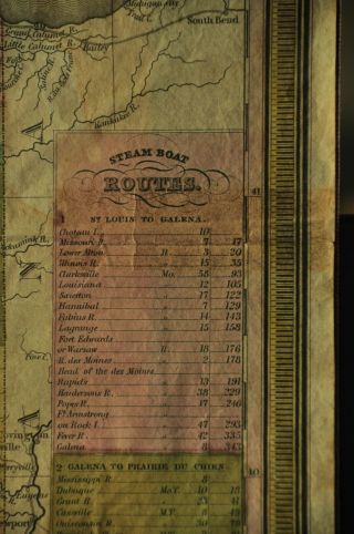 1835 Tourist ' s Pocket Map of Illinois; Steam Boat Routes; Lead Mines; Population 6
