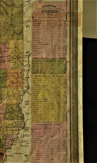 1835 Tourist ' s Pocket Map of Illinois; Steam Boat Routes; Lead Mines; Population 7