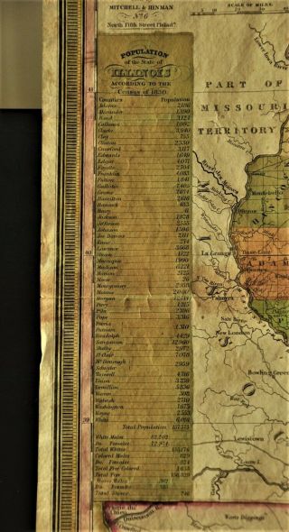 1835 Tourist ' s Pocket Map of Illinois; Steam Boat Routes; Lead Mines; Population 9