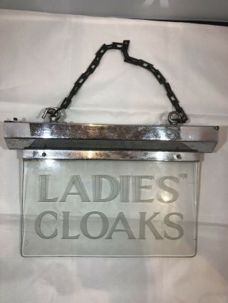 Reclaimed Art Deco Chrome Illuminated Etched Ladies Cloaks Sign