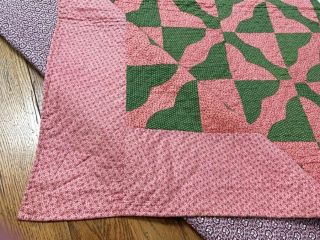 Country PA c 1890 - 1900 Hearts & Gizzards QUILT Antique Green Pink 11