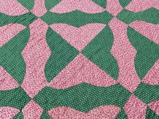 Country PA c 1890 - 1900 Hearts & Gizzards QUILT Antique Green Pink 4