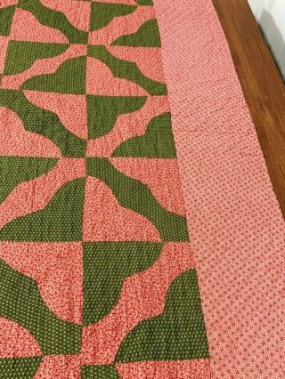 Country PA c 1890 - 1900 Hearts & Gizzards QUILT Antique Green Pink 5