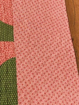 Country PA c 1890 - 1900 Hearts & Gizzards QUILT Antique Green Pink 6