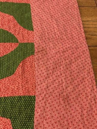 Country PA c 1890 - 1900 Hearts & Gizzards QUILT Antique Green Pink 9