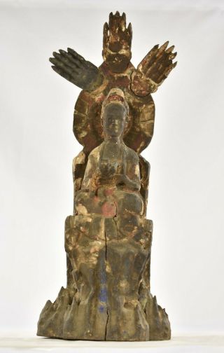 Antique Chinese Wooden Carved Statue Figure Guan / Kwan Yin,  Qing Dynas -,  19th C