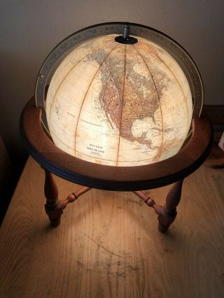 Vintage Replogle Tru - To - Life Series 12 " Light Up Table/desk Globe Lamp Wooden