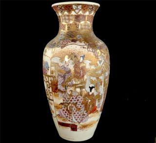 N665 Japanese Taisho Period Satsuma Pottery Vase 18 " 45.  5cm Tall