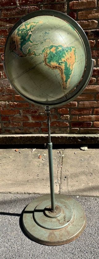 Vintage A.  J.  Nystrom 16 Inch Simplified Globe With Floor Stand 1930’s - 40’s