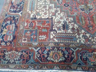 Antique Serapi Heriz rug Persian circa 1940 wool vintage geometri 8 ' 2 