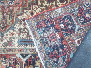 Antique Serapi Heriz rug Persian circa 1940 wool vintage geometri 8 ' 2 