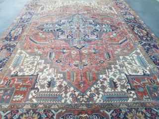 Antique Serapi Heriz rug Persian circa 1940 wool vintage geometri 8 ' 2 