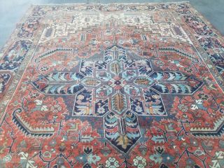 Antique Serapi Heriz rug Persian circa 1940 wool vintage geometri 8 ' 2 