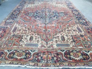 Antique Serapi Heriz rug Persian circa 1940 wool vintage geometri 8 ' 2 