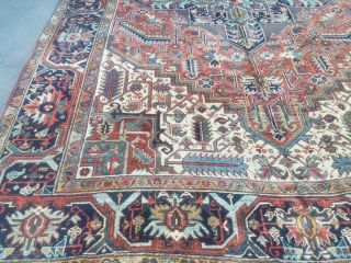 Antique Serapi Heriz rug Persian circa 1940 wool vintage geometri 8 ' 2 