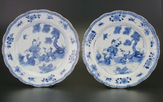 Pair Antique Chinese Blue & White Porcelain Plate 