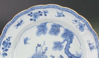 PAIR Antique Chinese Blue & White Porcelain Plate ' Magu ' Deer Fluted Rim 18th C 2