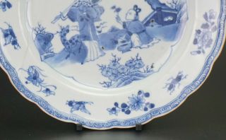 PAIR Antique Chinese Blue & White Porcelain Plate ' Magu ' Deer Fluted Rim 18th C 4