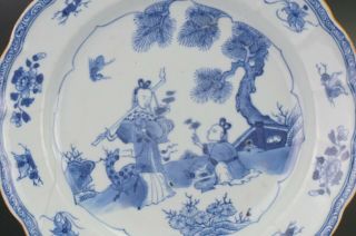 PAIR Antique Chinese Blue & White Porcelain Plate ' Magu ' Deer Fluted Rim 18th C 5