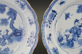 PAIR Antique Chinese Blue & White Porcelain Plate ' Magu ' Deer Fluted Rim 18th C 6