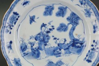 PAIR Antique Chinese Blue & White Porcelain Plate ' Magu ' Deer Fluted Rim 18th C 8