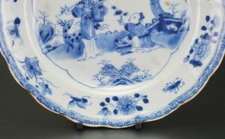 PAIR Antique Chinese Blue & White Porcelain Plate ' Magu ' Deer Fluted Rim 18th C 9