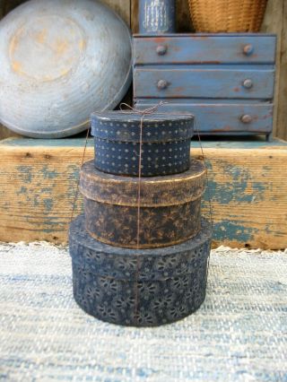 Stack Of 3 Civil War Blue Calico Pantry Boxes