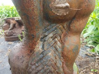 Large CHERUB w/ FISH Vintage Unearthed Cast Iron Garden Ornament Statue Statuary 11