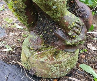 Large CHERUB w/ FISH Vintage Unearthed Cast Iron Garden Ornament Statue Statuary 7