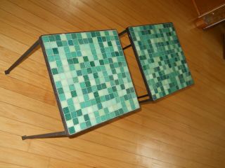 Pair Italian Mid Century Modern Glass Mosaic Tile Iron Tables Paul McCobb Style 5