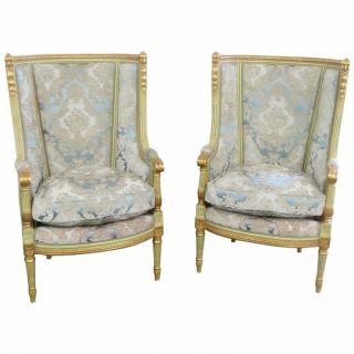 Louis Xvi Style Paint Decorated Wing Back Chairs