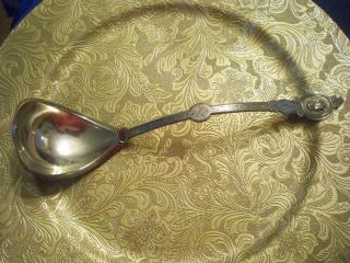 Antique Coin Silver Medallion Pointed Ladle 12 Inches