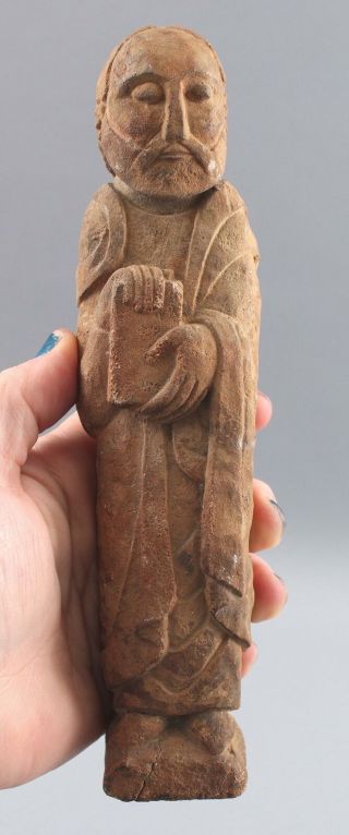 Ancient Medieval 11thC French Romanesque Christian Saint Peter Limestone Carving 11