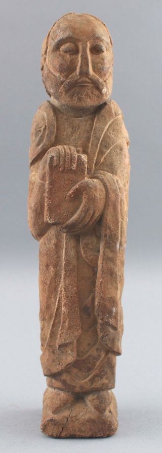 Ancient Medieval 11thC French Romanesque Christian Saint Peter Limestone Carving 2