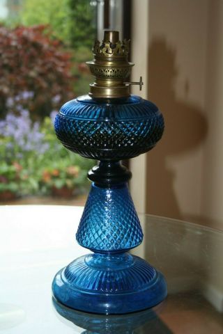 Antique Victorian Bristol Blue Glass Oil Lamp