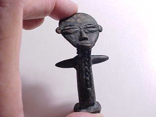 Old Ashanti West Africa Small Bronze Male Doll With Long Braided Beard Vg,