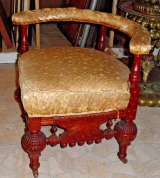Antique Victorian Heavily Carved Upholstered Corner Chair