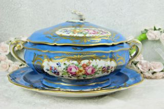 Antique French Porcelain Centerpiece Bowl Floral Hand Paint Plate Manner Sevres