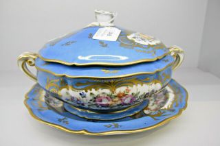 Antique French Porcelain centerpiece bowl floral hand paint plate manner sevres 2