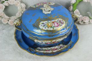 Antique French Porcelain centerpiece bowl floral hand paint plate manner sevres 3