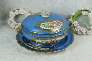 Antique French Porcelain centerpiece bowl floral hand paint plate manner sevres 9