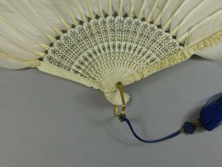 Antique Chinese Canton Carved Brise Goose Feather & Marabou Down Fan 5