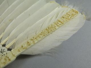 Antique Chinese Canton Carved Brise Goose Feather & Marabou Down Fan 8