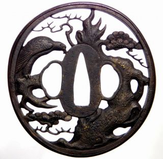 Fine Open Work Hawk Katana Tsuba 19thc Japanese Edo Antique Koshirae