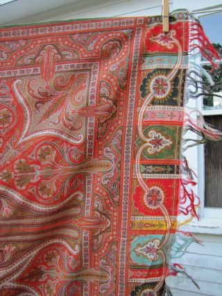 Victorian Kashmir Paisley Wool Piano Shawl Woven mid - late 19th C.  10 Plus Feet 4