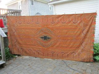 Victorian Kashmir Paisley Wool Piano Shawl Woven mid - late 19th C.  10 Plus Feet 5